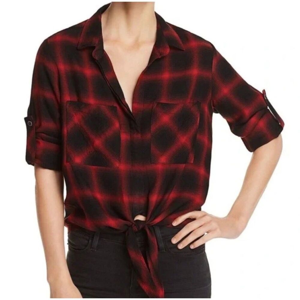 Cloth & Stone Plaid Long Sleeve Top Red Black S